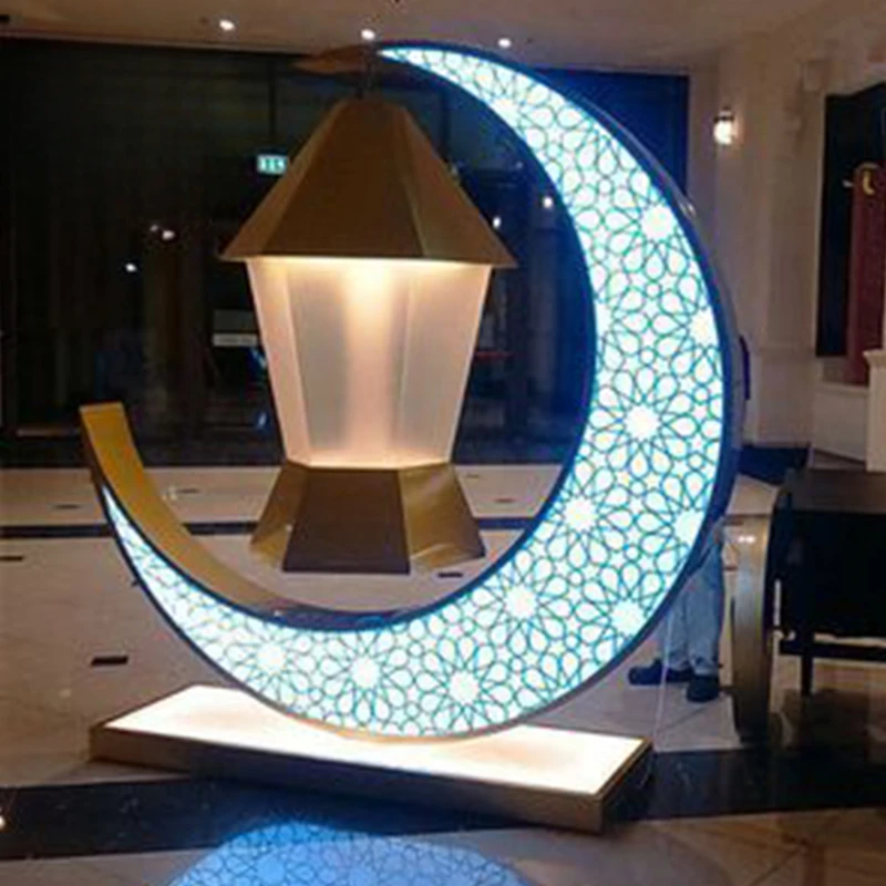 Customized Ramadan Festival Moon Star Motif Lights Hanging on the wall for Shopping Mall Decoration