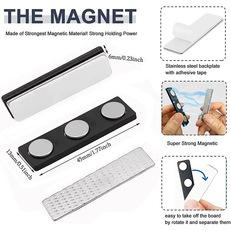 10/20/30Pcs Strong Magnetic White Black Name Tag Badge Metal Fastener ID Card Durable Attachment Holder, for Name Display Holder
