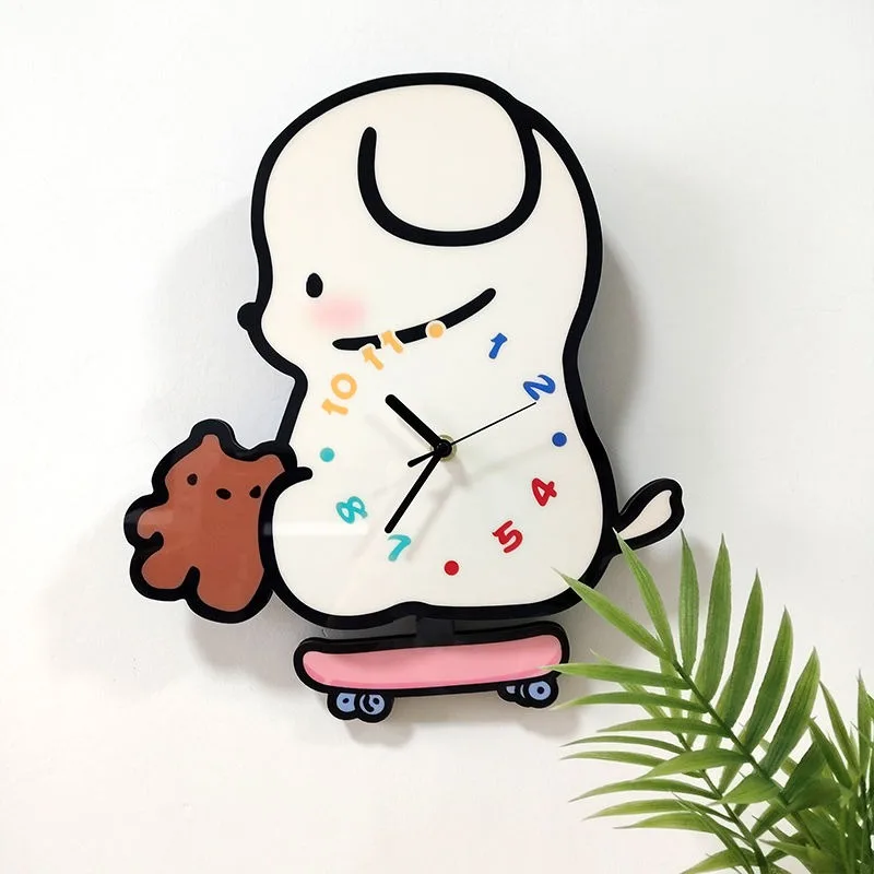 Creative Puppy Cartoon Wall Clock, Silent No Need for Drilling Cute Swinging Living Room Children's