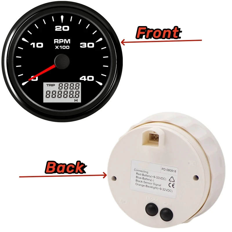 85mm 0-4000RPM Tachometers Gauges Pulse Signal Rev Counters with Hourmeters Function & 8 Kinds Backlight Color for Auto Ships