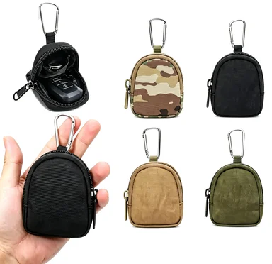 Tactical Earphone Storage Bag Outdoor EDC Zipper Coin Purse Portable Key Pouch with Carabiner