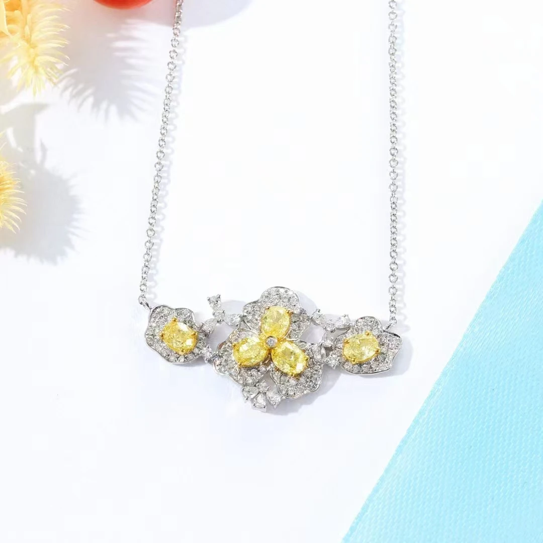 

QYI 1.5 Carats Natural Yellow Diamond Necklace 18K White Gold Cute Romantic Pendant Women Engagement Fine Jewelry