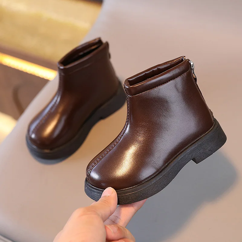 Botas niina moda bambini stivali in pelle per ragazza ragazzo 2024 autunno caldo bambini stivali di cotone stile britannico stivaletti marroni neri