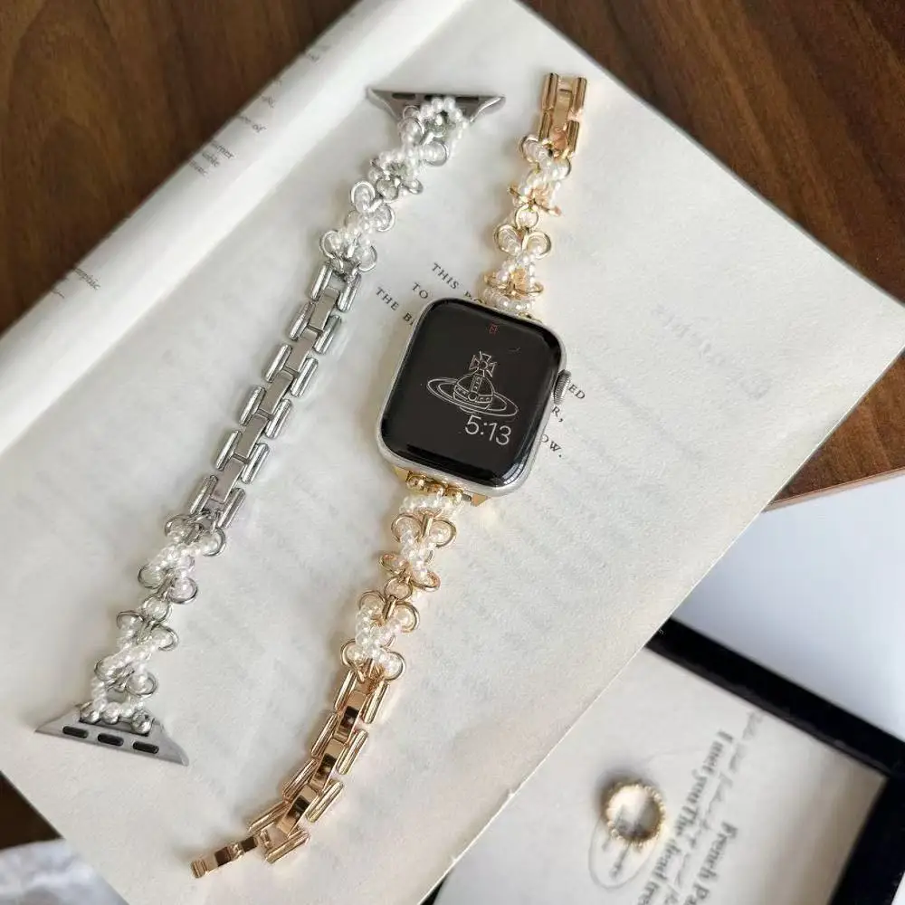 

Must-Have Strap For Elegant And Luxurious-Style Girl For Apple Watch S10 46mm 45 44 42 41 40 38mm For Iwatch Pearl Style Stylish