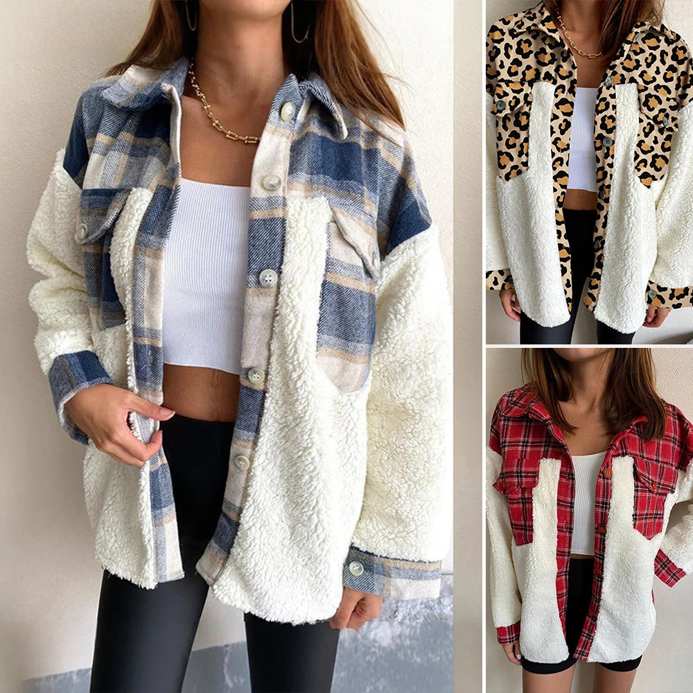 

Women's Jackets Autumn 2025 Stylish Casual Daily Patchwork Plaid Long Sleeve Lapel Pockets Button Through Jacket