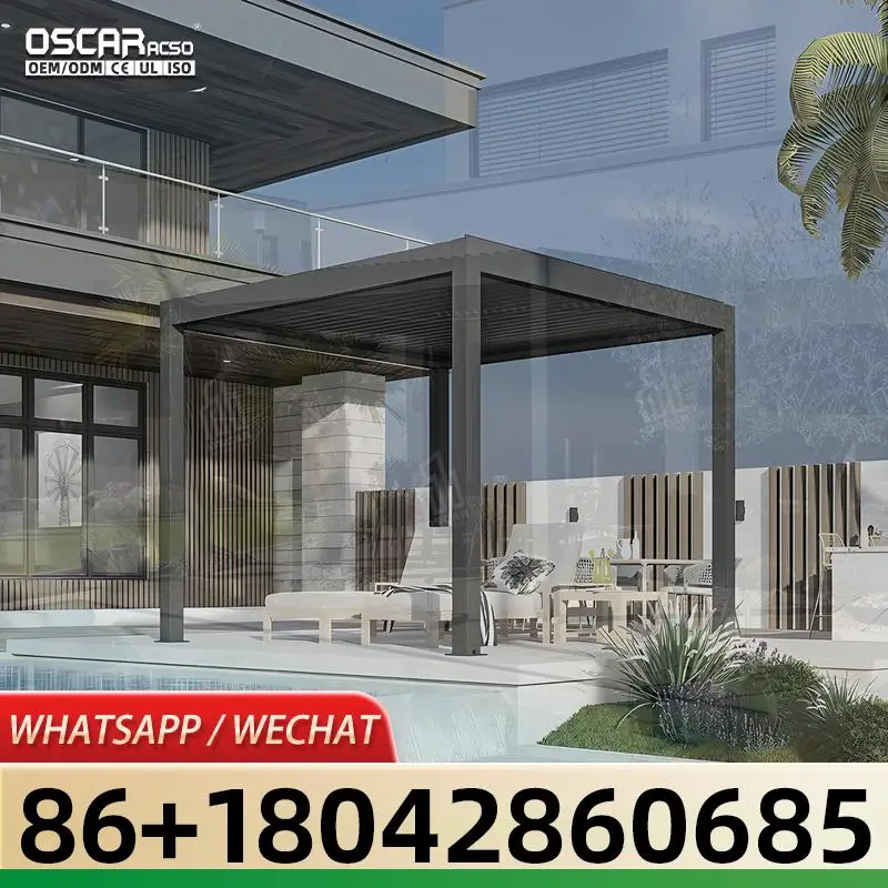 Modern Bioclimatic Motorized Louvered Aluminium Roof Garden Pergola for Multiple Outdoor Scenarios Ideal for US Backyards and Eu