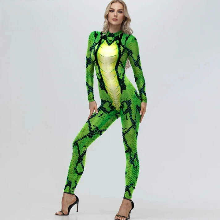 ฮาโลวีนคอสเพลย์เครื่องแต่งกายผู้หญิงสัตว์กบรูปแบบ 3D การพิมพ์ Jumpsuits เครื่องแต่งกาย Onesie ชุดแฟนซีชุด Zentai