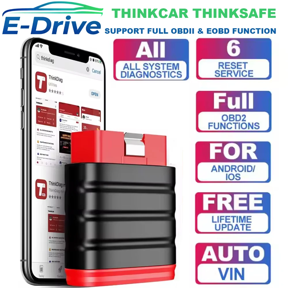 

Thinkcar Thinksafe OBD2, всесистемный автомобильный сканер, 6, сброс считыватель сервисных кодов, активный тест для диагностического инструмента Android IOS