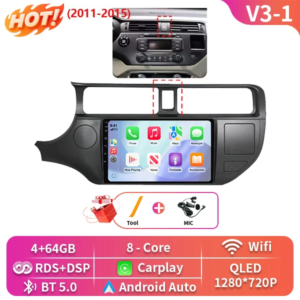 2 Din Android 16 Carplay Auto Voor Kia RIO 4 K3 2011 2012 2013-2017 Autoradio Multimedia Video Player navigatie 4G WIFI BT GPS