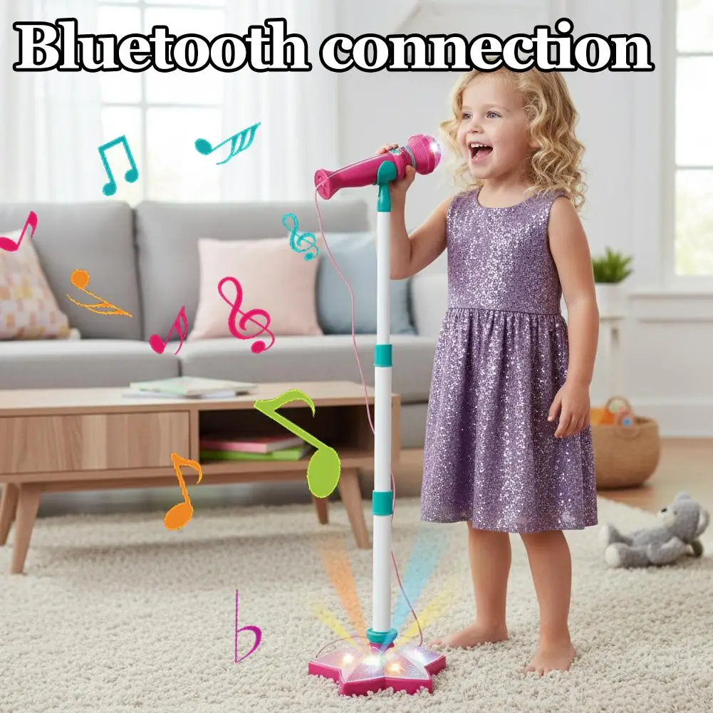 

Детский микрофон для караоке с регулируемой подставкой для девочек и мальчиков, Bluetooth-музыкальный динамик с мигающим освещением для диско-сцени