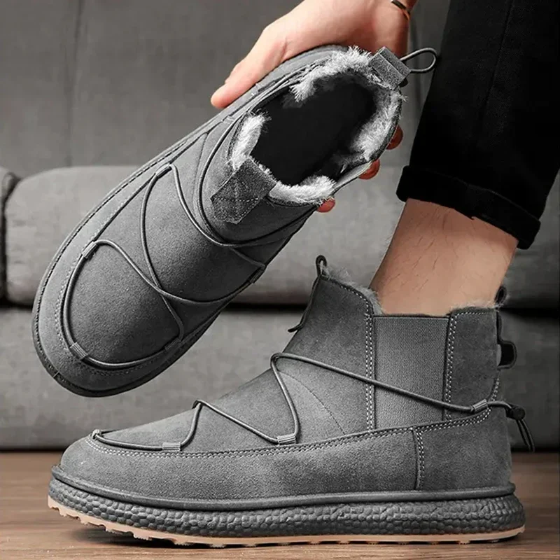 New Winter Snow Boots Men Casual Slip on Ankle Boots Thickened  Non-slip Comfortable Wear-resistant Men\'s Shoes Size 44