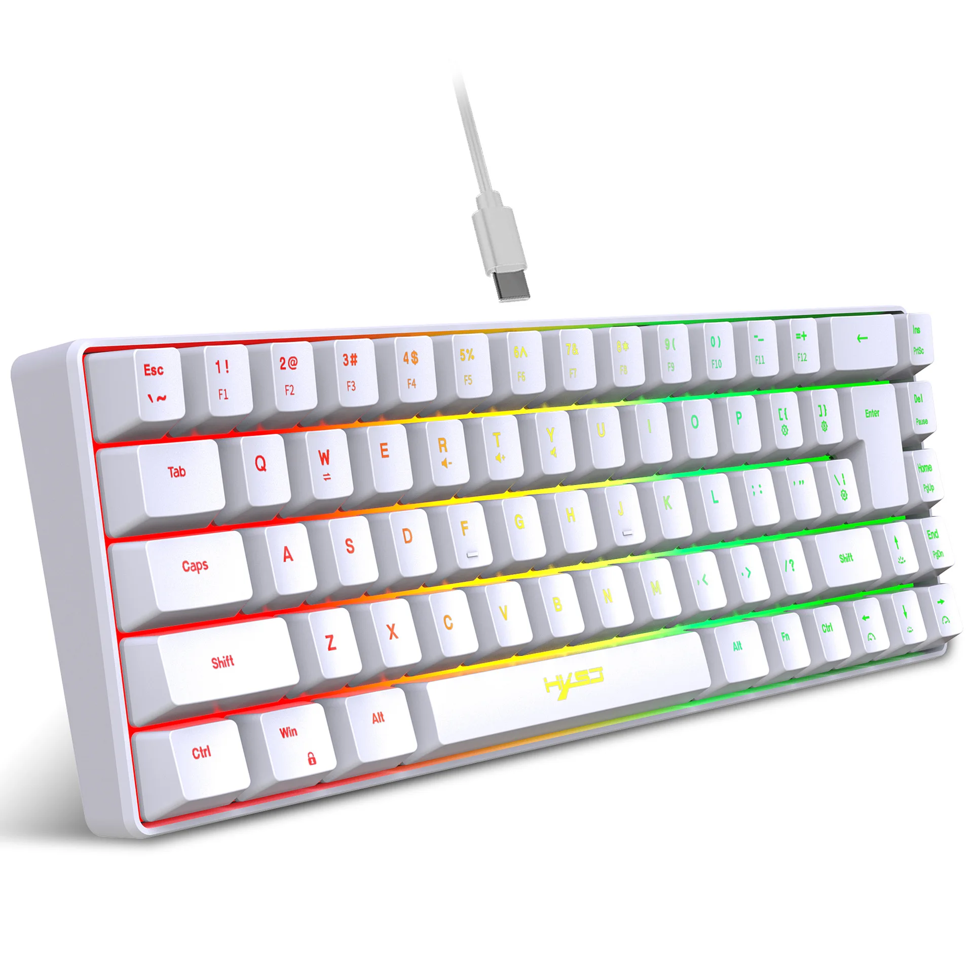 Keyboard Mechanical Feel Keyboard 68 Keys English Spanish Korean Wired Type C 68% Layout RGB Light 19 Keys No Impact Gaming V200