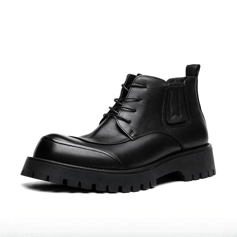 

Men'S Luxury Black Genuine Real Leather Boots Vintage Ankle Waterproof High Outdoor Boy Black Shoes Men Cowboy
