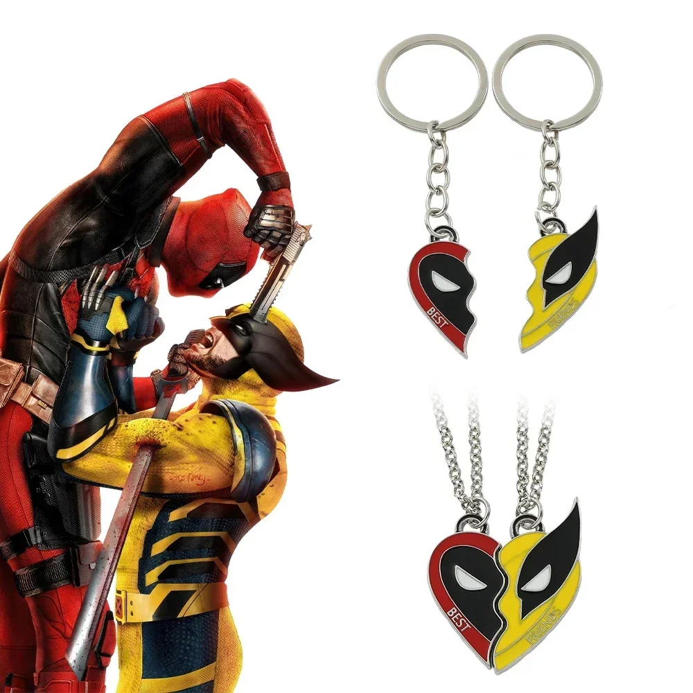 

Marvel Movie Deadpool & Wolverine Necklace Best Friends Set Split Heart Matching Pendant Keychain for Fans Accessories Gift