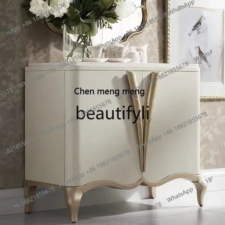 

American light luxury solid wood entrance household shoe cabinet living room white storage side cabinet
