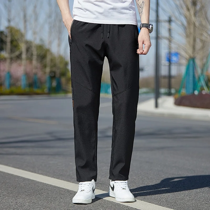 

Мужские повседневные брюки прямого кроя, весна 2026, новые, однотонные, со шнурком, средняя посадка, спортивные, на молнии, из полиэфирного волокна