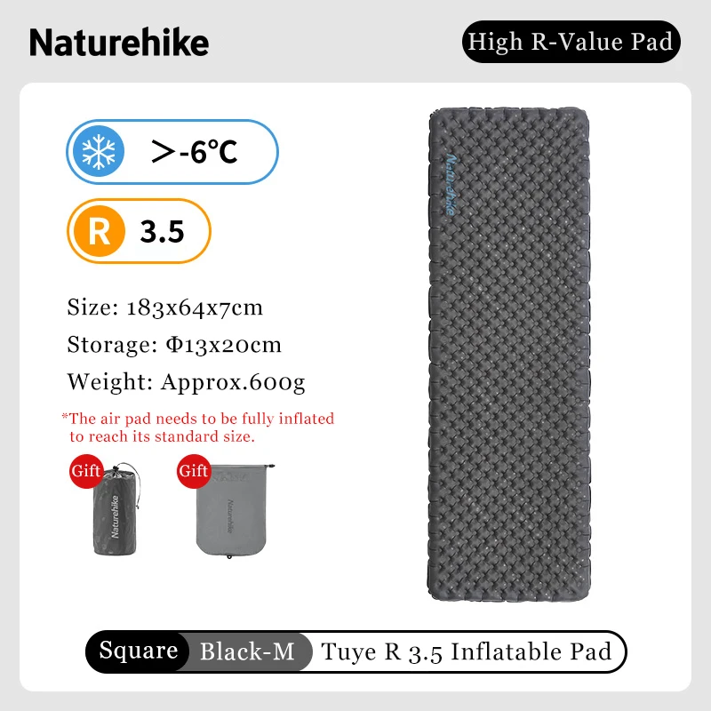 Naturehike Opblaasbare Campingmat 3.5 R-Value Ultralight Slaapmatje 20D Nylon TPU Luchtbed voor Wandelen Backpacken