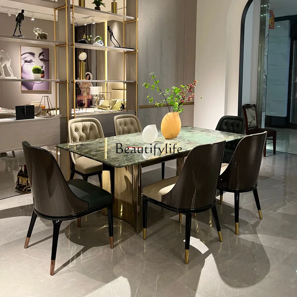 02**Italian light luxury natural marble dining table and chair combination villa suite restaurant