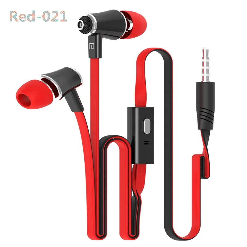 레드 021 스포츠 인이어 플러그 이어폰, 슈퍼 베이스 스테레오 마이크, 플랫 와이어 헤드폰, 샤오미, 화웨이, 비보 게임용, 3.5mm