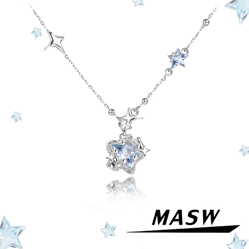 

MASW Original Design Luxury Temperament Blue Color Star Pendant Necklace For Women Female Gifts Fashion Jewelry Accessories