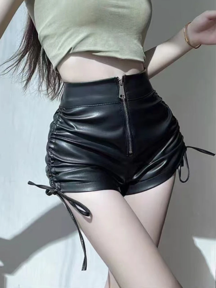 Shorts Women Shirring Fashion Leisure Solid Lace-up Streetwear Elegant Simple Popular Sexy Design Holiday Summer Folds Daily New