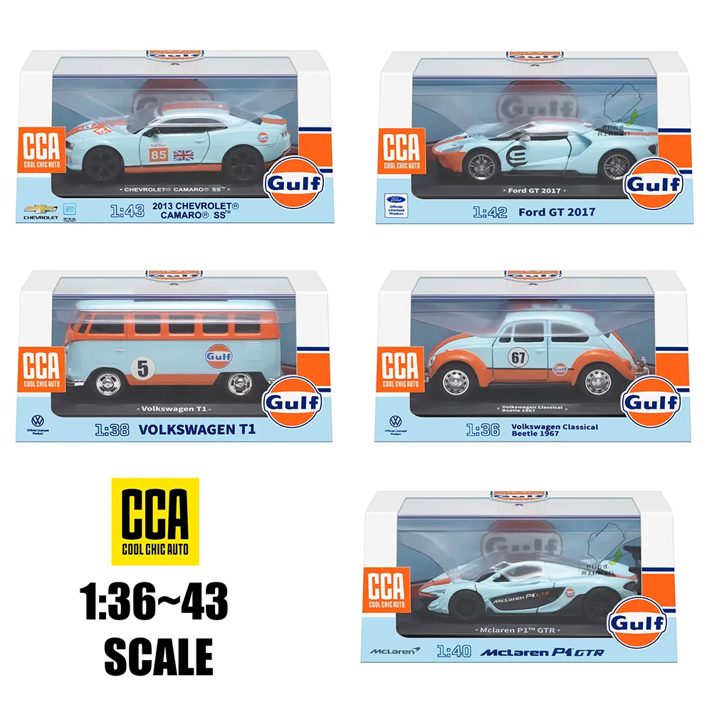 

CCA MSZ1:38~43 Серия Gulf Gas Station 2017: Модели автомобилей Ford GT и Volkswagen Beetle из сплава с акриловым боксом, игрушка-подарок для мальчиков