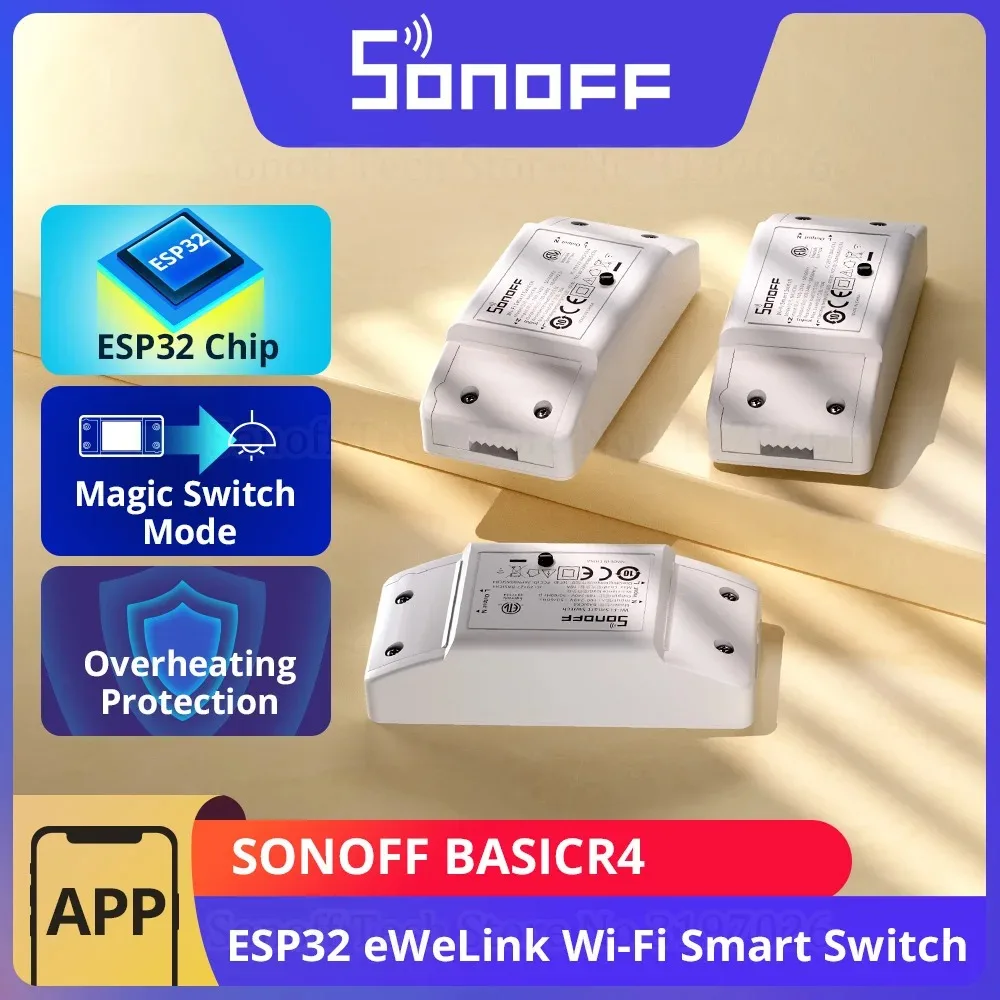 SONOFF BASICR4 WiFi Smart Switch ESP32 Magic Switch Mode Reliable Safe EWeLink Remote Control with S-MATE2 Alexa Google