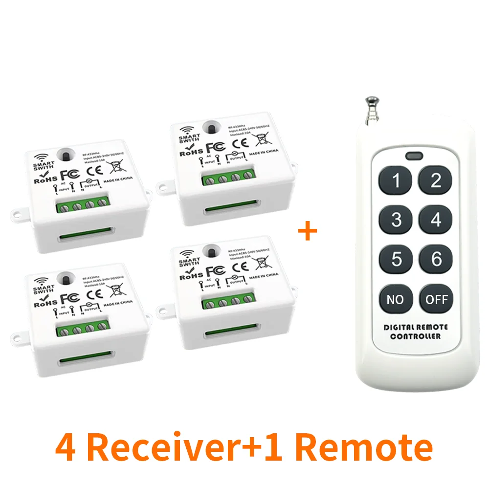 Draadloze afstandsbedieningsschakelaar, 433 MHz 110 V tot 220 V AC-voeding, 1 relais, 433 MHz ontvangstmodule, voor leertype afstandsbedieningen