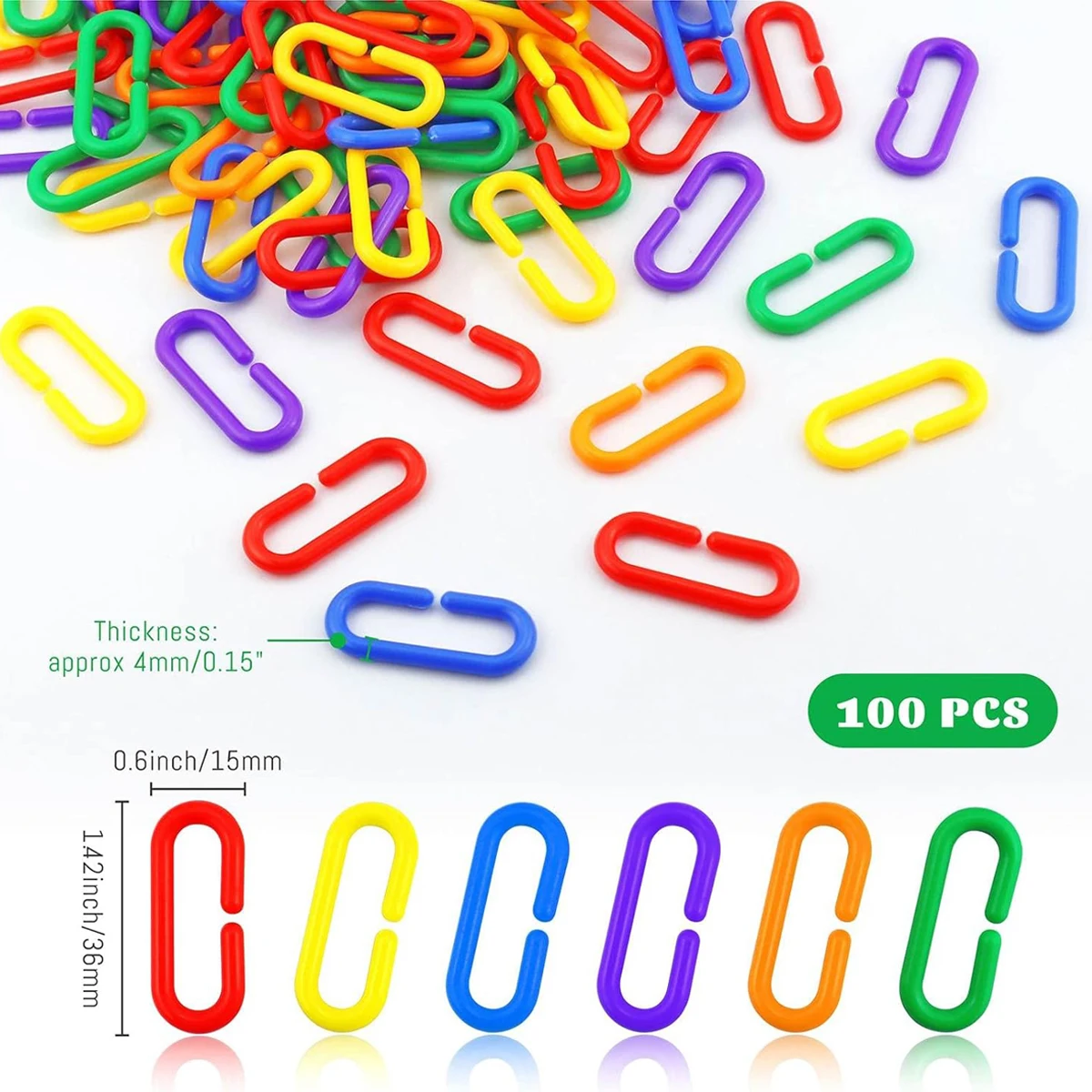 100Pcs Plastic C-link Hook Chain Toys for African Grey Conure Cockatiel Colorful Parrot Hook Link Bird Toys