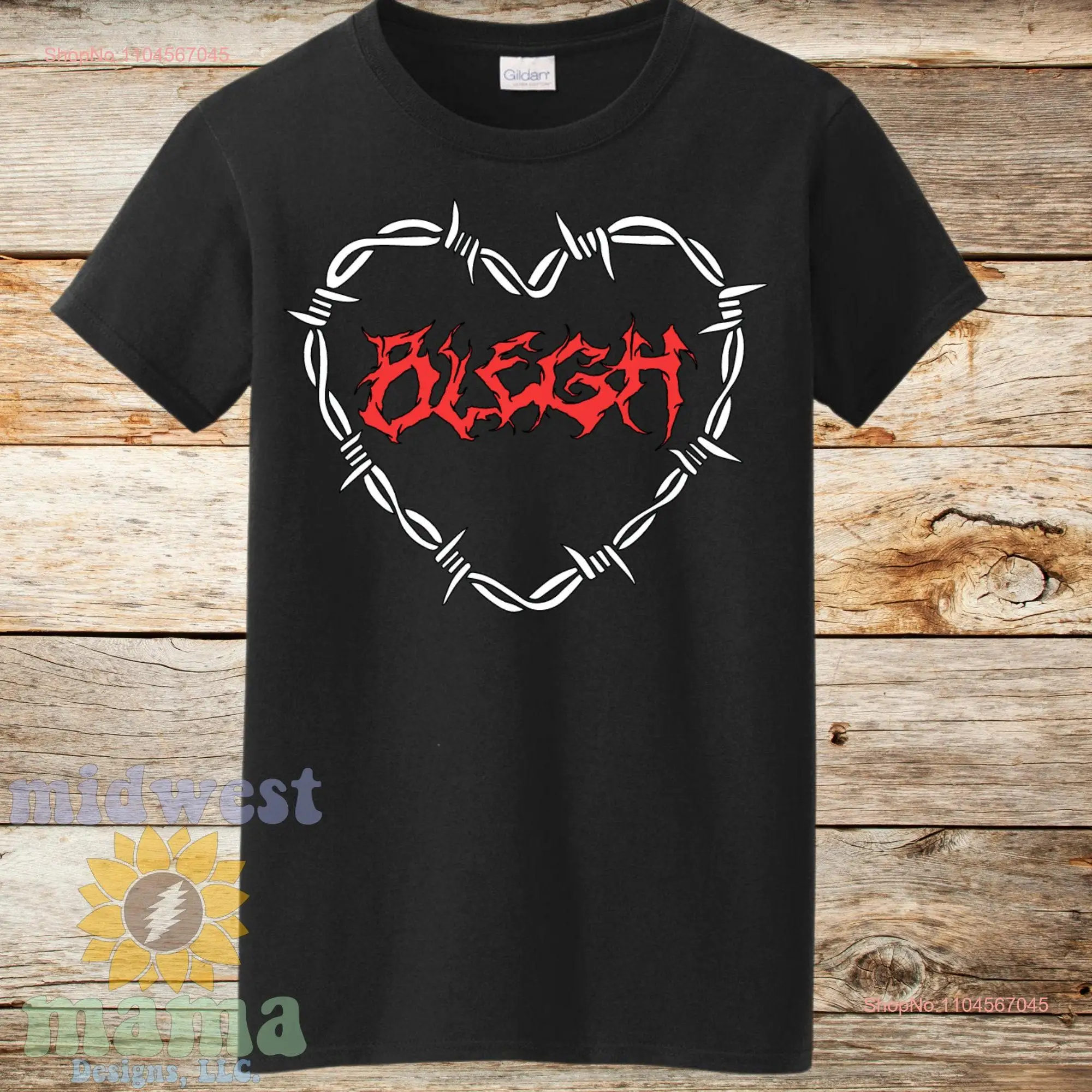 Adult Sized BLEGH Barbed Wire Heart T Shirt in Black long or short sleeves