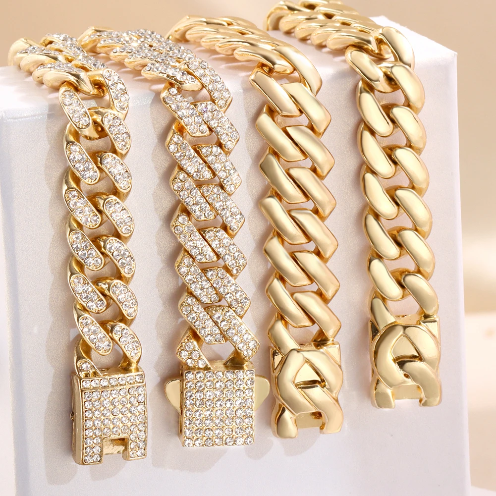 13/14MM Miami Cuban Link Chain Bracelets for Women Iced Out Bling Chunky Cuban Chain Rhombus Bracelets Wristband Hip Hop Jewelry