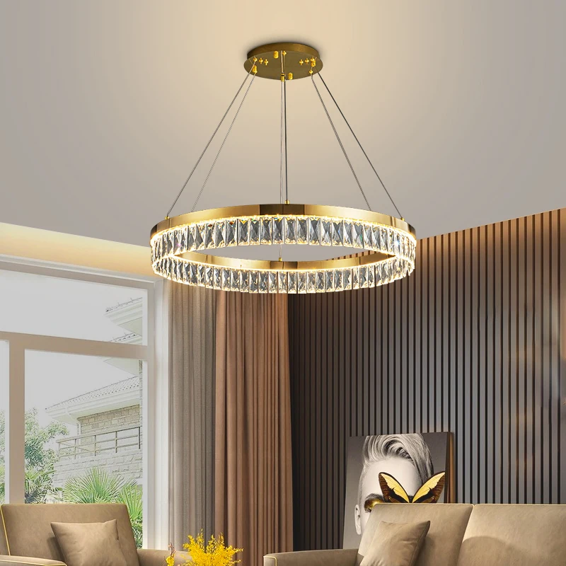 Italian Luxury Crystal LED Chandelier Post-modern Minimalist Ring Pandent Lamps Living Room Bedroom Dining Room Hanging Lights