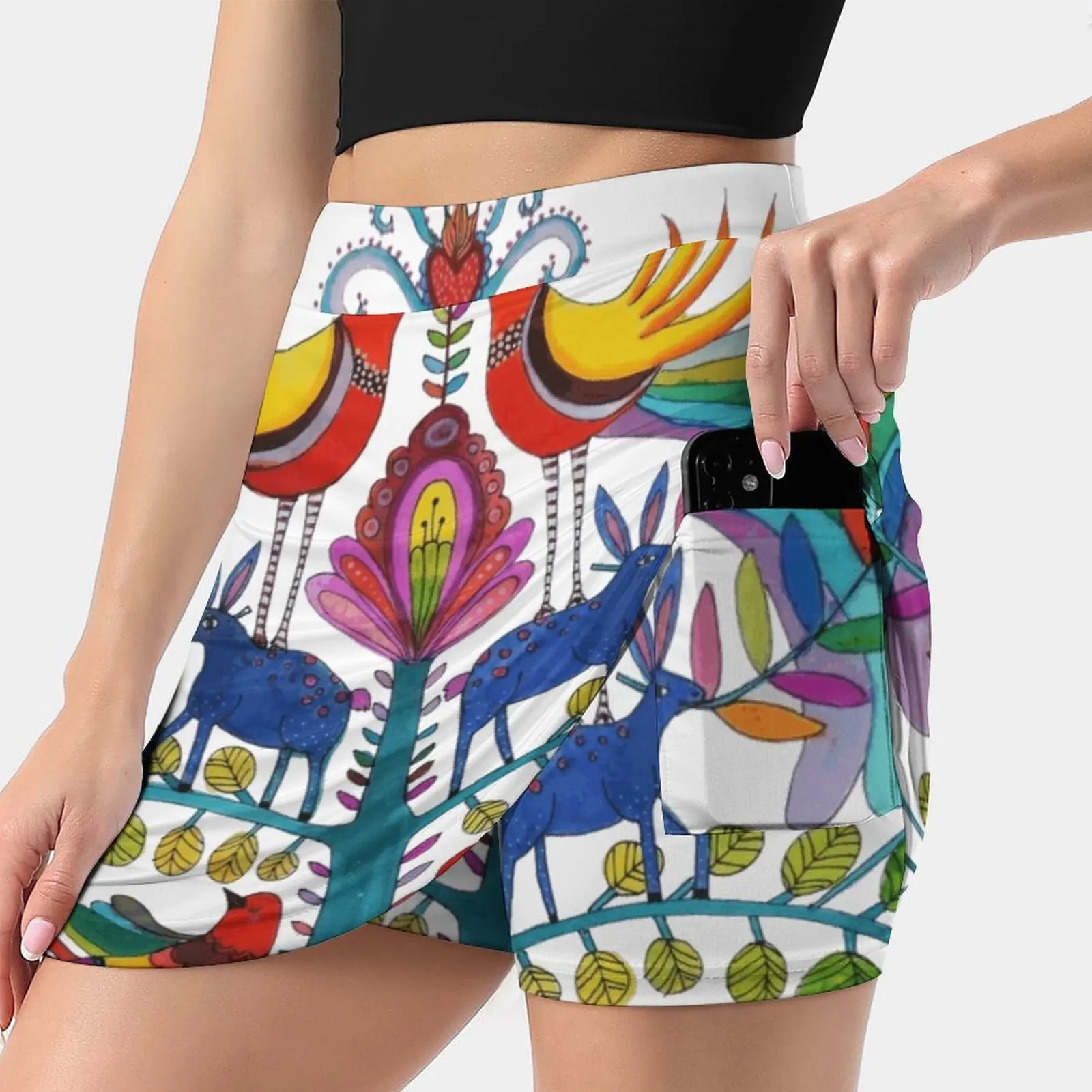 Otomi Love Women Tennis Skirts Golf Badminton Pantskirt Sports Phone Pocket Skort Mexico Mexican Boho Bohemian Colorful Animals