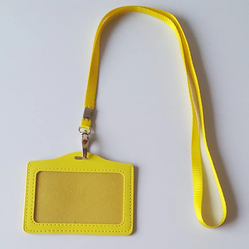 PU Leather Working Permit Case with Lanyard Work Pass Access Employee\'s Card Cover Sleeve Neck Strap ID Tag Name Badge Holder