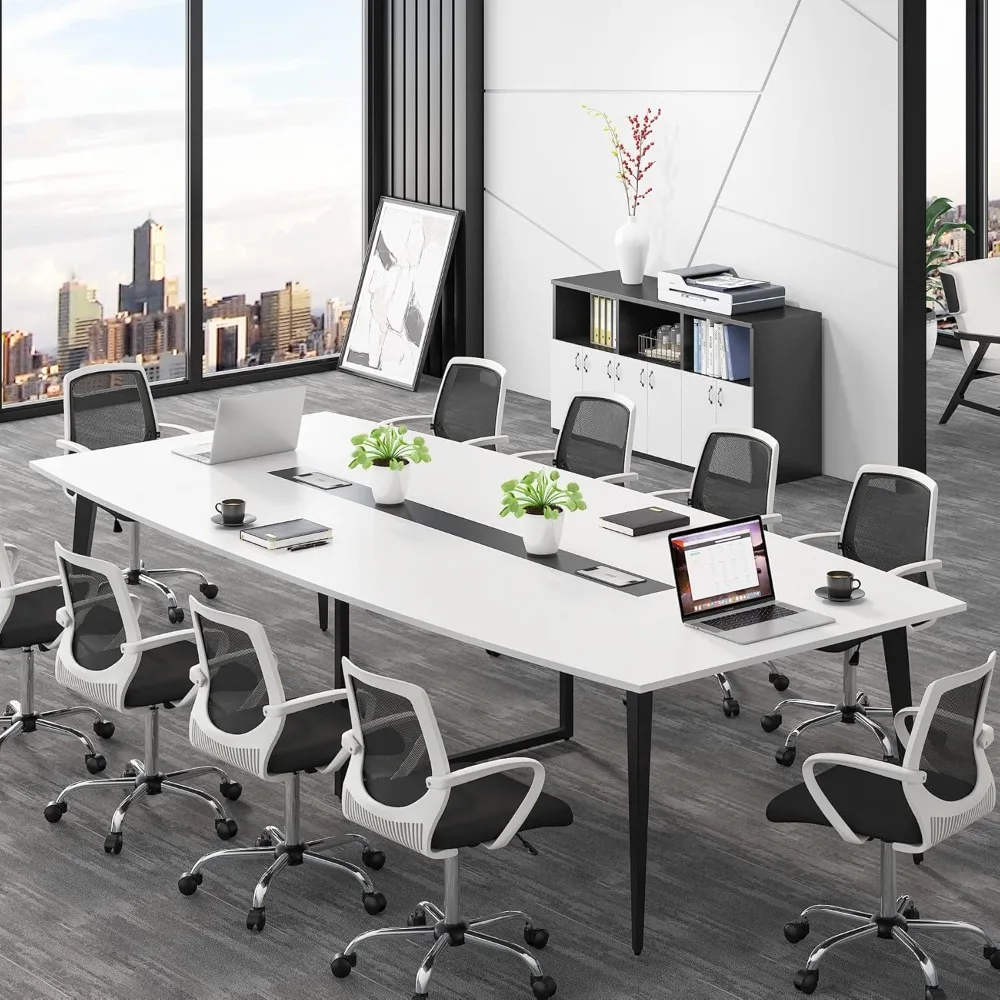 94.48L x 47.24W x 29.52H large boate-shaped conference table with cable seal, modern conference desk