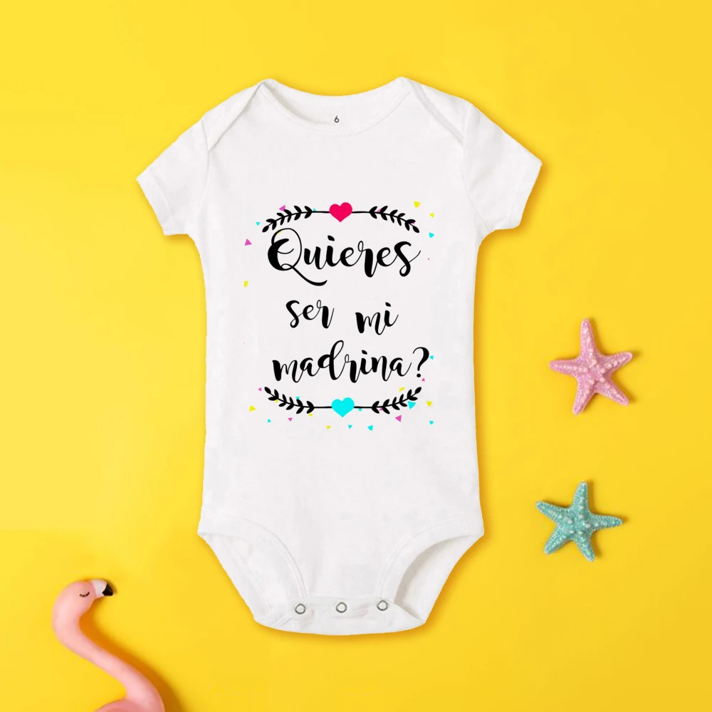 Would You Be My Godmother Print Newborn Bodysuits Baby Ask for Godmother Baptism Clothes Toddler Infant Short Sleeve Jumpsuits