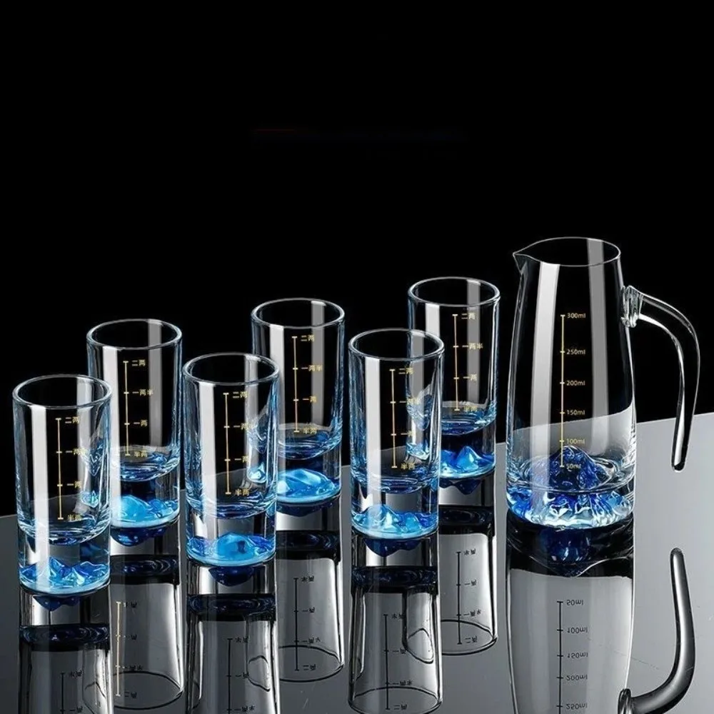 

6 PCS/SET Drink Cup Transparent Shot Glass Thickened Cup Base Decorative Vodka Cup With Scales Liquor Glass Home Use