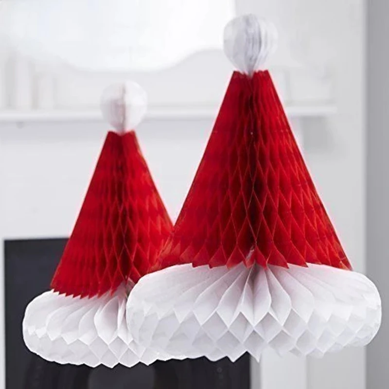 3/4/5/10PCS 20cm Christmas Tree Ornament Honeycomb Christmas Hats Hanging Pendant DIY New Year Xmas Party Decoration Home Market