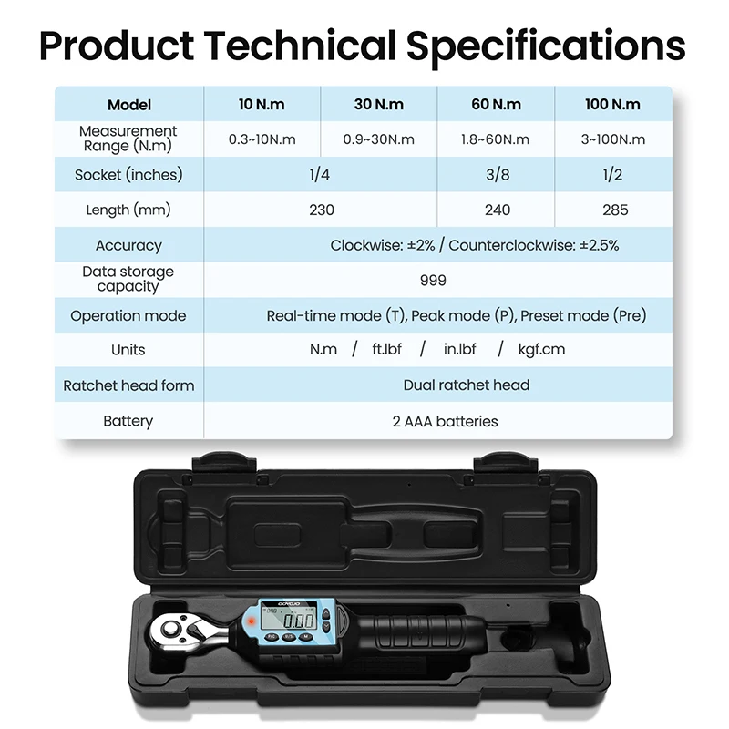 GOYOJO MINI Digital Torque Wrench 1/4‘’ 3/8‘’ 1/2‘’ Professional Bike Car Repair Adjustable Torque Wrench Hand Tools