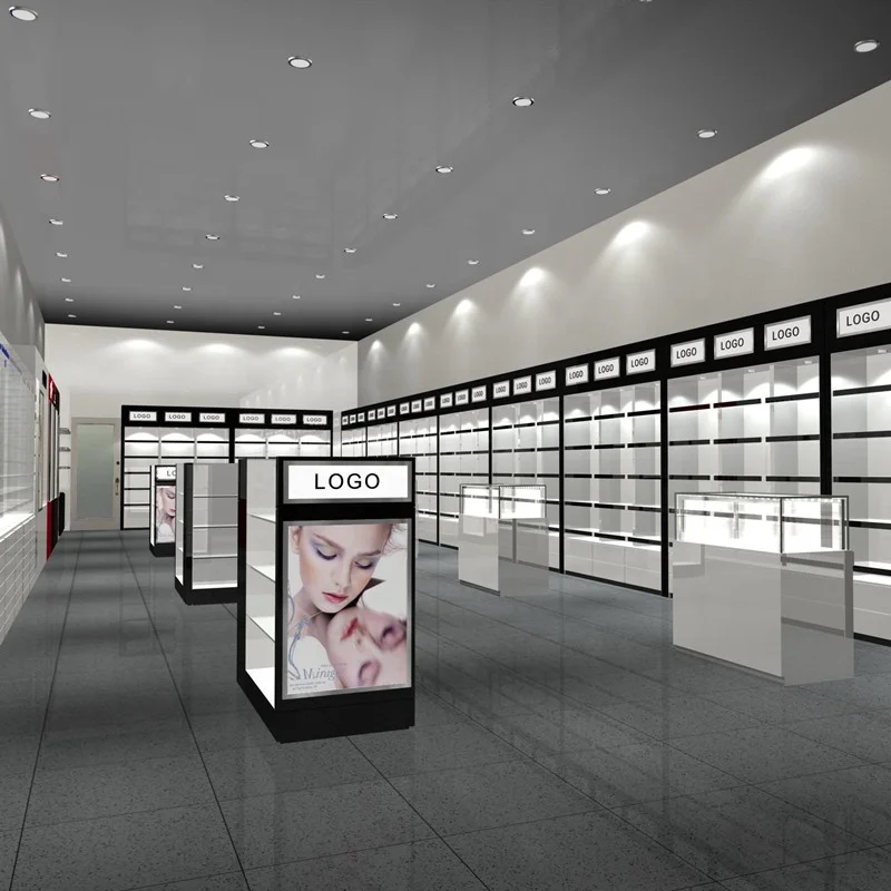 custom.Cosmetic medical display cabinet design shoes showcase bags shop fitting counter jewelry retail store furniture