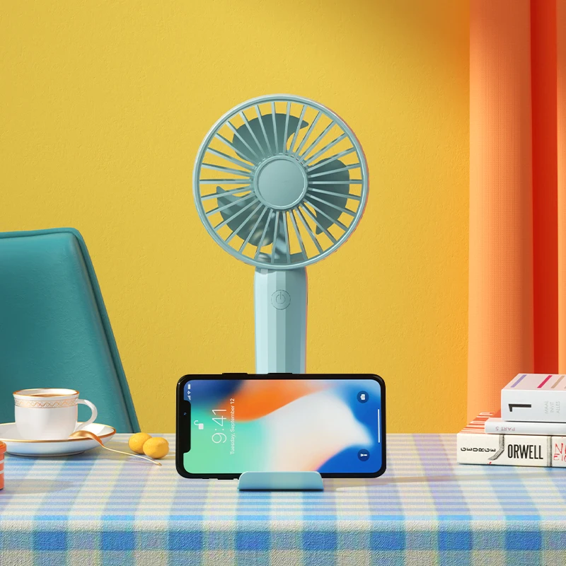 USB 휴대용 미니 선풍기 접이식 휴대용 목걸이형 선풍기 3단 속도 USB 충전식 선풍기 겸용 휴대폰 거치대 포함, 야외 사용에 적합