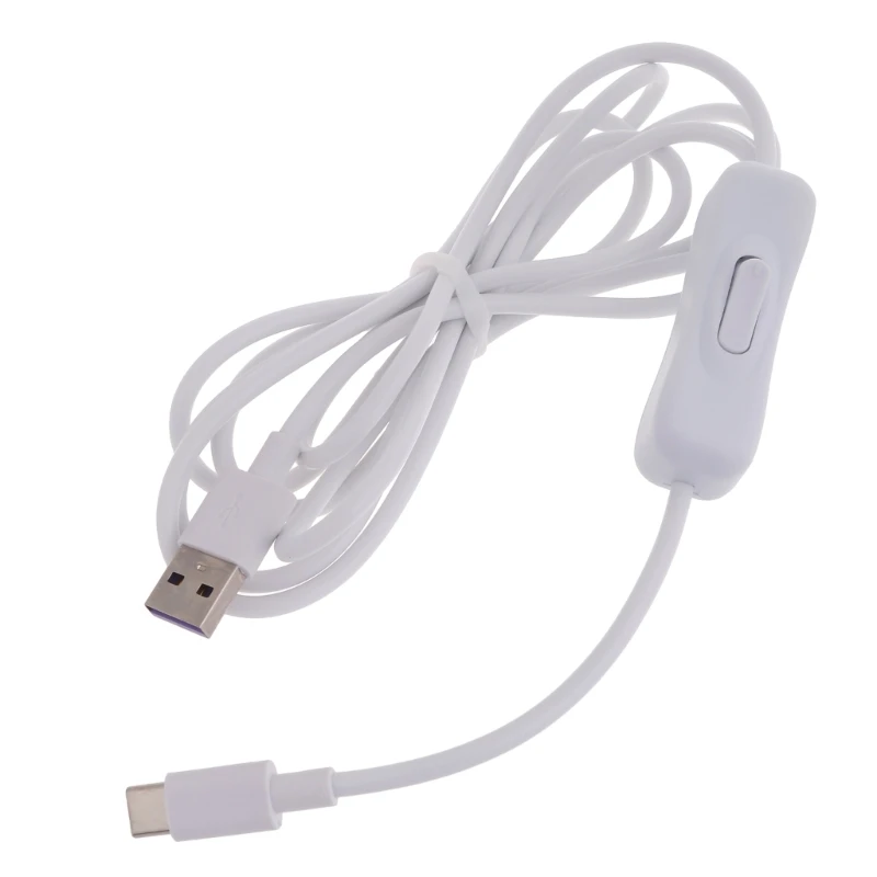 White USB to Type-C Cable with Switch High-Speed Data Transfer and Charging Cord for Digital Devices and Accessories