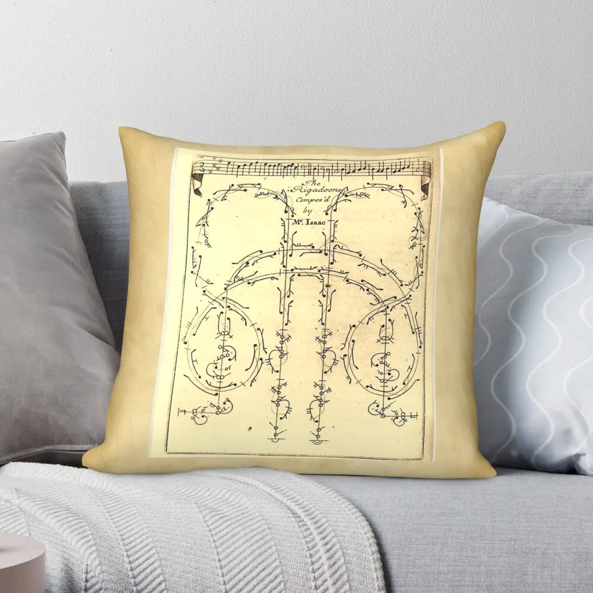 Baroque Dance Notation Diagram Square Pillowcase Polyester Linen Velvet Creative Zip Decor Pillow Case Sofa Cushion Cover