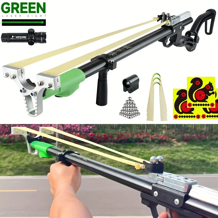 

2025 Long Pole Retractable Slingshot, All Metal Precision Aiming Catapult, Outdoor Hunting and Shooting DIY Accessory Package
