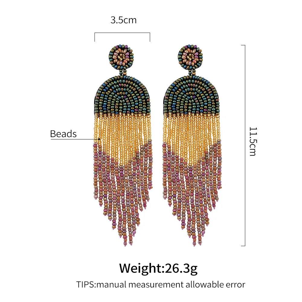 2022 Trend Bohemia Handmade Beaded Tassel Earrings for Women Vintage Colorful Rice Beads Long Fringe Earrings Jewelry Gift