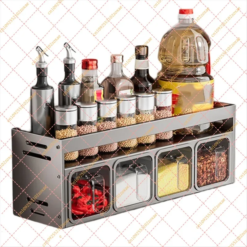 LF Wall Mounted Spice Rack Organizer Kitchen Countertop Seasoning Box Storage Shelf Condiment Holder Home Cooking Accessories
