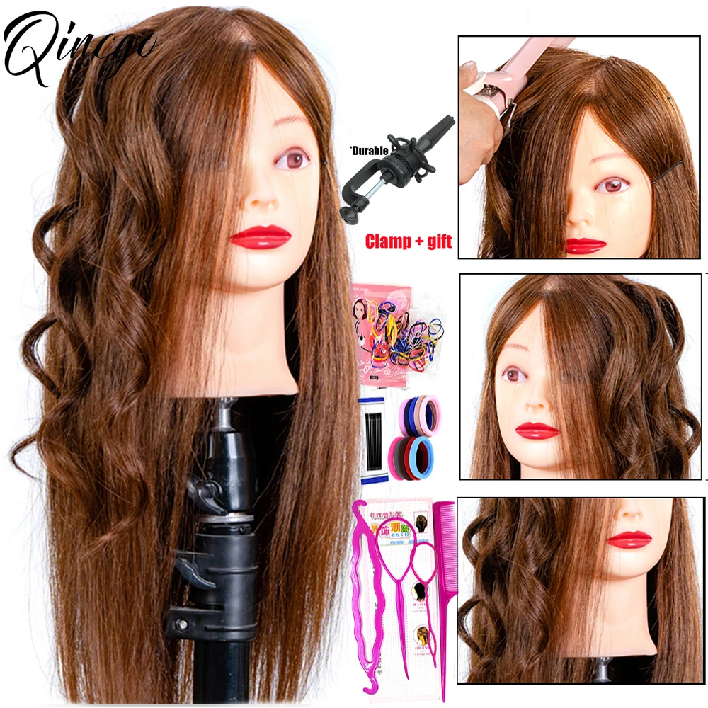 

Professional Hairdresser Mannequin Head 18inch 100% Human Hair Styling Training Head Cosmetology Manikin Doll Head Clamp Stand