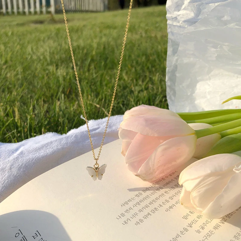 Korean Cute Butterfly Necklace For Women Gold Color Long Beads Chain Pendant Necklace Statement Fashion Charm Jewelry Gifts image 2