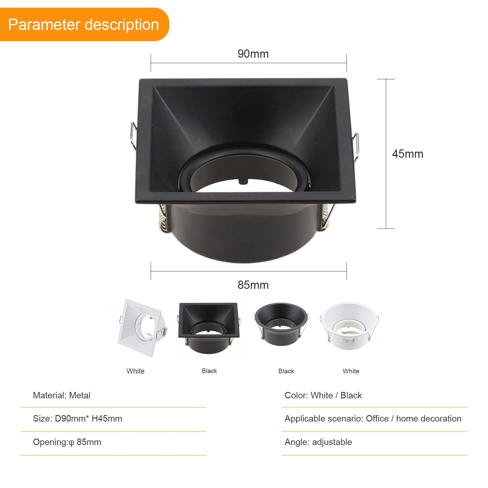 Lámpara LED cuadrada redonda de aluminio, foco de techo ajustable, soporte de lámpara GU10/MR16, accesorio de iluminación