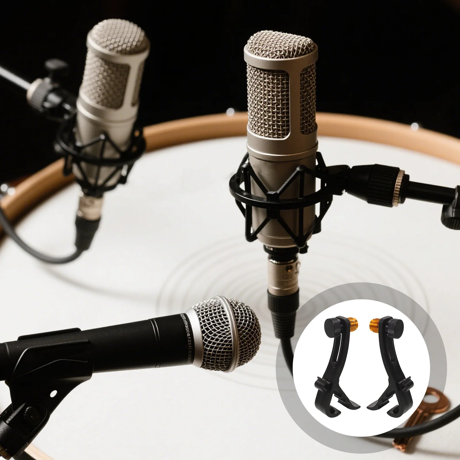 

4Pcs Microphone Drum Clip Bracket Universal Adjustable Clamp Mount for Drum Set Stage Performance Rehearsal Portable Setup